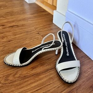 ALEXANDER WANG WHITE PATENT NOVA LOW HEELED SANDALS